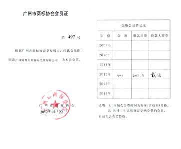 广州市商标协会会员证